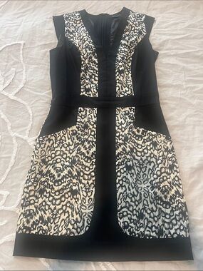 French Connection Black and Ivory Animal-Print Mini Dress
